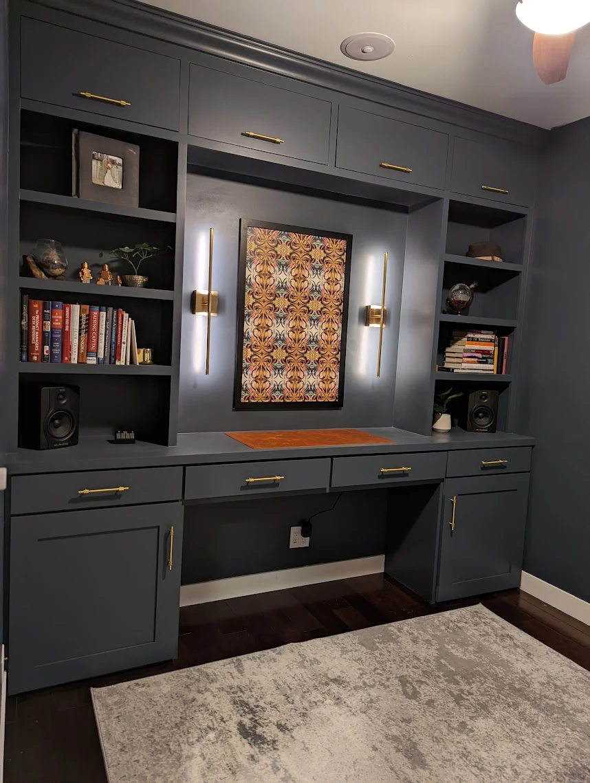 Finished custom built-in desk and cabinetry